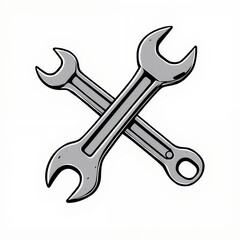 an image of two wrenches crossed on a white background, there is a drawing of two wrenches on a white background