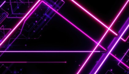 Obraz premium abstract geometric background with neon lines in ultraviolet light, monochrome tones, subject positioned at top with clear copy space at bottom.
