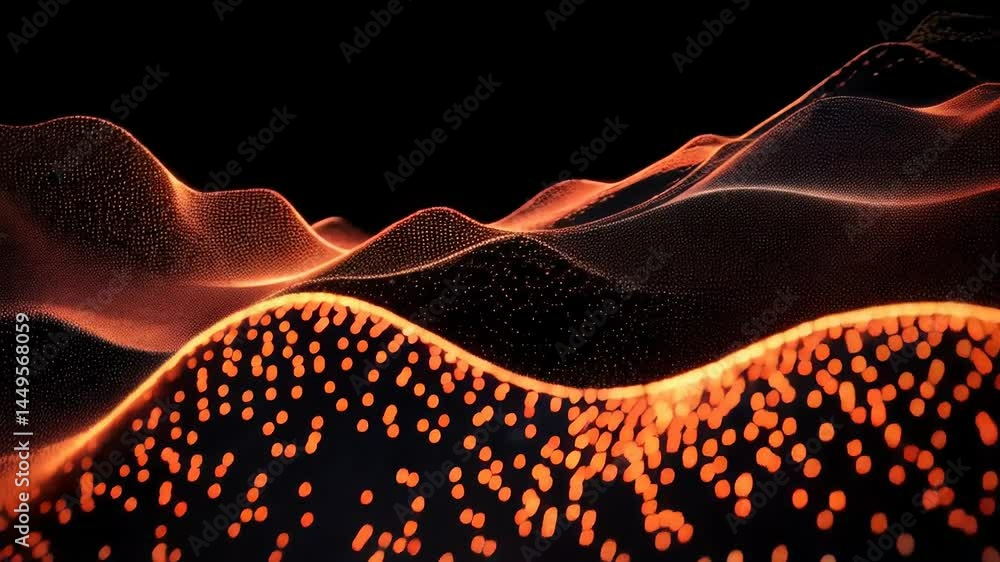 Poster a black background with orange lines and dots