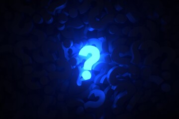 Glowing Neon Question Mark in Dark 3D Space