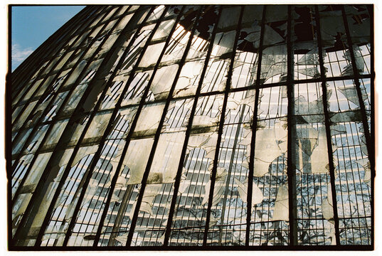 Old and broken glass roof