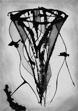 An abstract monochrome composition in pencil and ink
