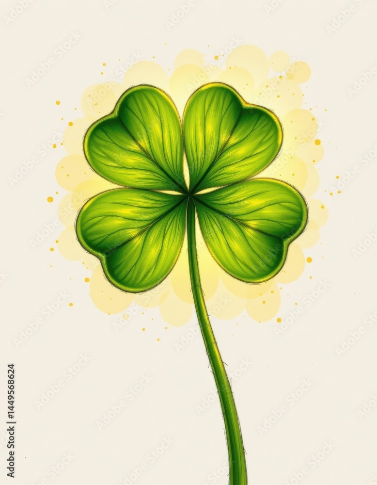 Poster sunlit sketch of a four leaf clover st, patricks day background illustration, subject positioned at 