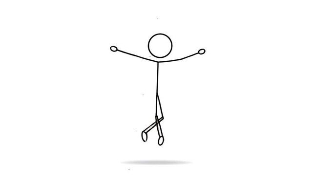 Stick Figure Jumping Up with Joyful Excitement Isolated on White