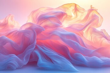 Obraz premium Pink and gold fabric waves like smoke, creating an airy and soft texture. Perfect backdrop for feminine designs, cosmetics, or ethereal concepts.