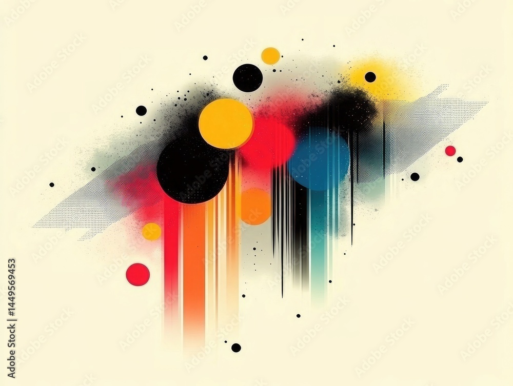Poster abstract art with circles, lines, and color gradients on a cream background. use it for modern desig