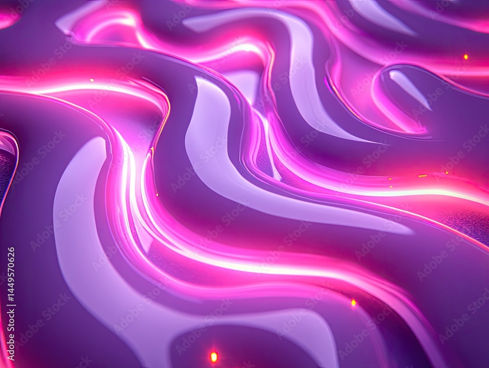 Poster shiny purple liquid waves with pink glowing highlights, full frame. use it as a modern design elemen