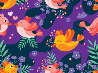 Vector spring bird pattern illustration 