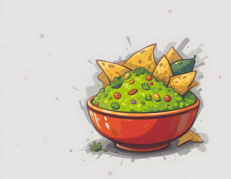 recommend clip art: Guacamole Dip with Tortilla Chips in Red Bowl Illustration