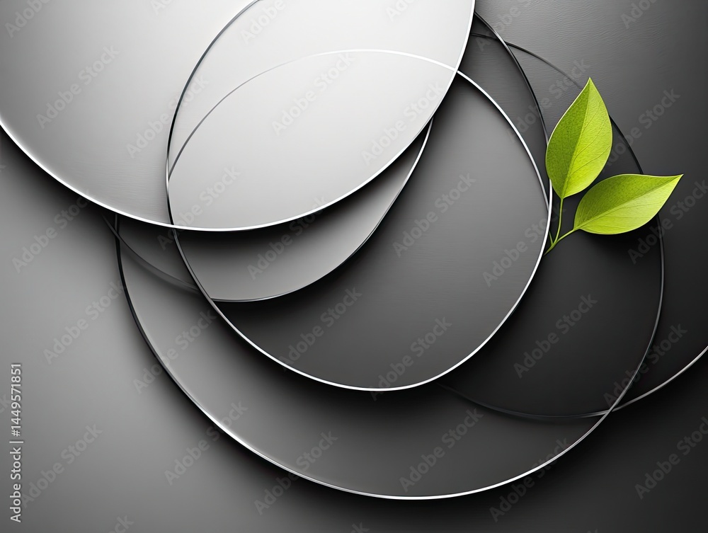 Poster elegant gray background with leaves and circles design element. good for eco-friendly and environmen