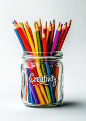 Vibrant colored feathers in glass jar for craft room or boho aesthetic