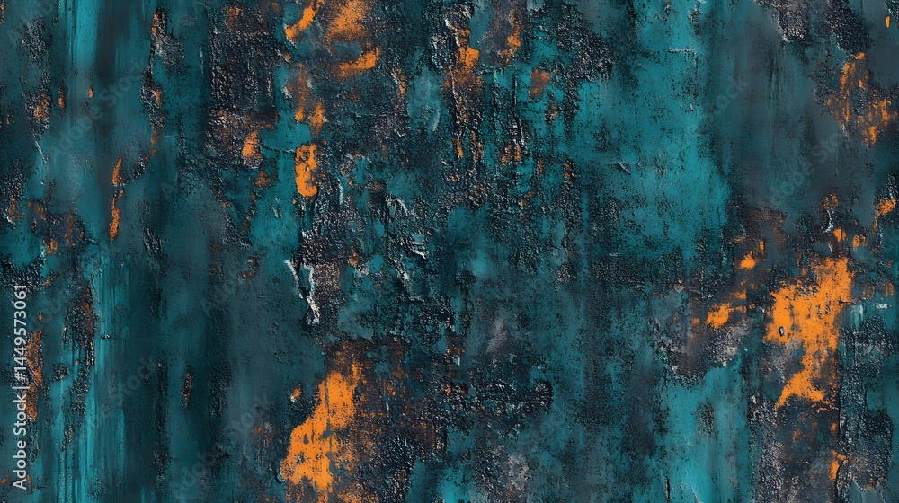 Poster textured surface design with teal and rust tones.