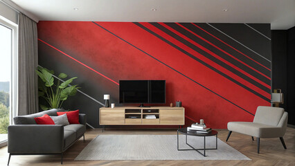 Modern Living Room with Bold Black to Red Gradient Walls and Sleek Contemporary Design – Generative AI