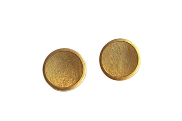 Pair of Textured Gold Circle Earrings on Black Background