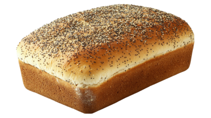 Freshly Baked Loaf of Bread Sprinkled with Poppy Seeds on a Transparent Background