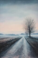 Obraz premium A tranquil, rural landscape under a muted sky.