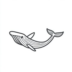 Fototapeta premium Whale vector icon, simple line art, gray color on a white background, one thin stroke for the whale's body and tail, no details in the front view. 