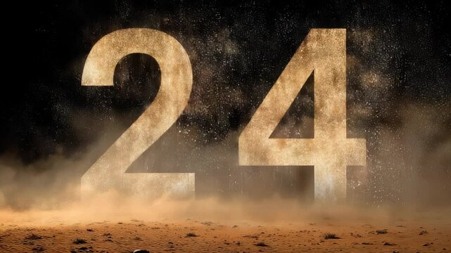Gold number 24 in swirling desert dust storm
