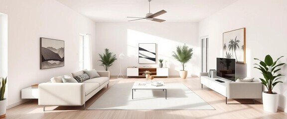 Neutral palette living room, clean lines, minimal furniture, natural light, bright, aesthetic