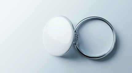 A white plastic metal pin badge button mockup is displayed isolated on a light background.