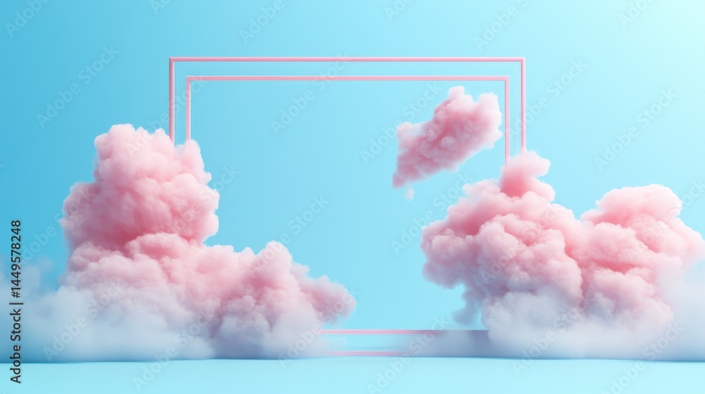 Poster a 2d pastel cloud frame with soft, overlapping puffy shapes, drifting gently in a dynamic loop again
