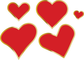 Glossy Red Heart Vector Set with Gold Gradient Outline romantic red heart Icons with Golden Outline – Vector Set for Valentine’s Day, Weddings & Love Themes