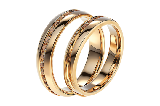 Dual Gold Wedding Rings isolated on transparent background