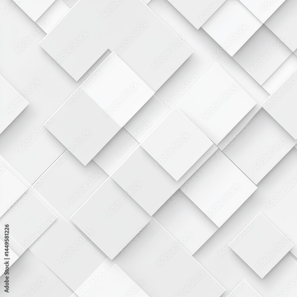 Poster modern white and light grey square overlapped pattern on background with shadow. white background. m