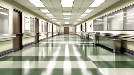Fototapeta premium Empty hospital corridor. Modern, sterile interior