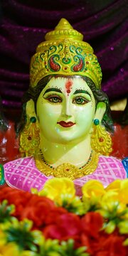 Statue of goddess Parvati close-up face image