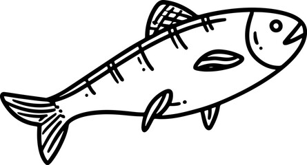 Minimalistic vector illustration of a fish, perfect for ocean-themed designs, seafood menus, or educational materials. Outline style enhances versatility for digital or print media.