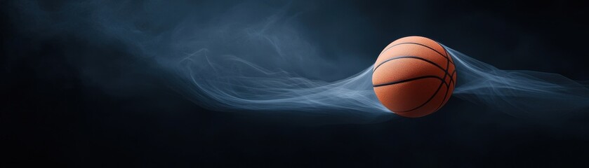 Fototapeta premium A dynamic basketball in motion with a smoky background, showcasing athletic energy.