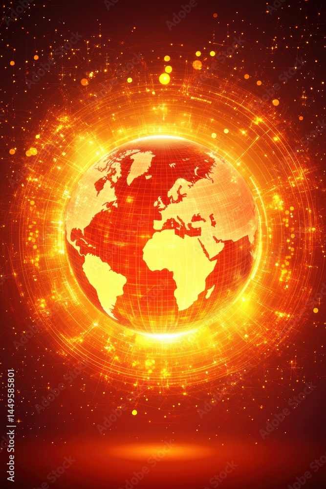Aufkleber global network connection with glowing light effects and digital data transmission