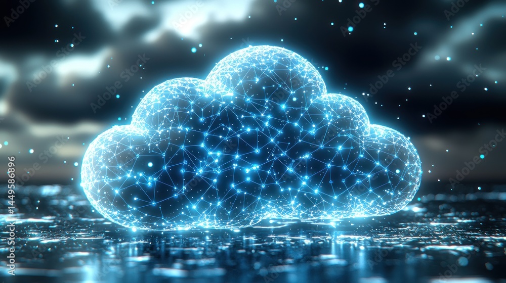 Poster digital cloud network, abstract representation of global data connectivity