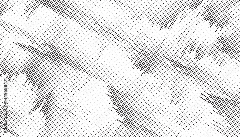 Poster Halftone vector background. Monochrome halftone pattern. Abstract geometric dots background. Pop Art comic gradient black white texture. Design for presentation banner, poster, flyer, business card.