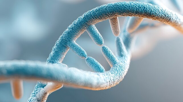 Cybersecurity balance concept. Intricate close-up of a DNA strand showcasing its helical structure and details.