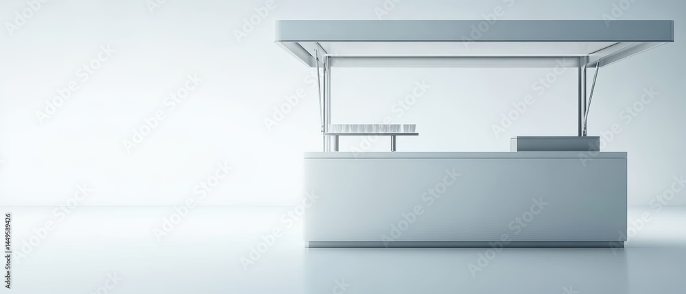 Poster minimalist white kiosk structure in a clean studio environment for product display and presentation