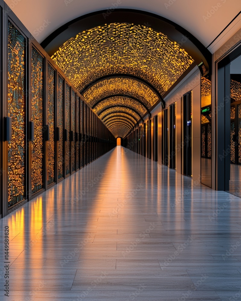 Poster long and spacious hallway with an expansive ceiling creating a sense of depth and perspective