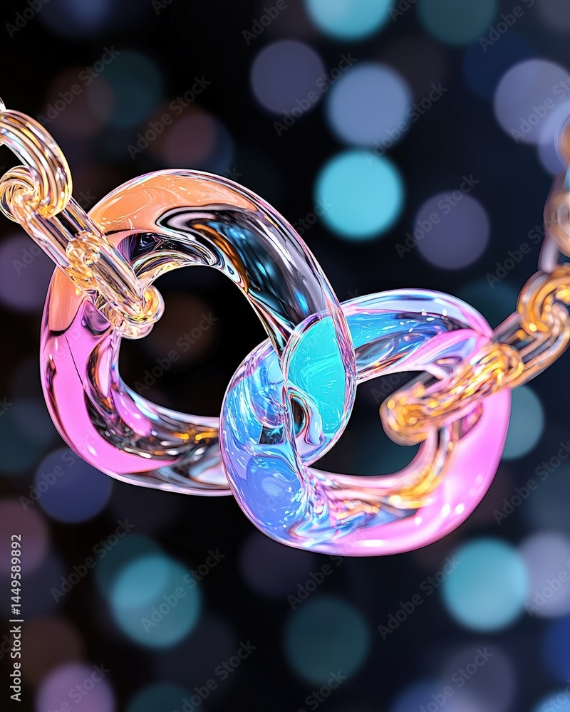 Poster close-up view of a chain with colorful light creating a unique and captivating visual effect