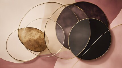 Abstract Gold Circles Brown Beige Art Print