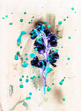 Artistic representation of a plant with abstract colors and textures