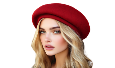 Portrait of a Young Blonde Woman in a Red Beret