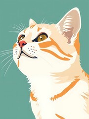 Obraz premium an image of a cat with a green background looks up, there is a cat that is looking up at something