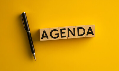 "Wooden Cube AGENDA on Yellow"