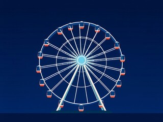 Obraz premium an image of a ferris wheel with a blue sky in the background, there is a ferris wheel with many different colored seats on it