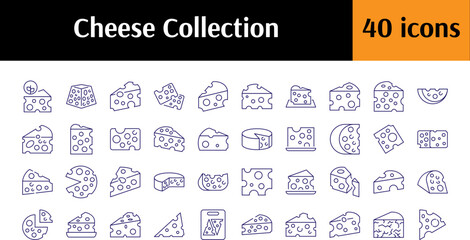 Cheese Line Icon Bundle. Minimalistic Linear Pictogram for Web and Graphic Design, Apps, Banners, Social Network and Cards