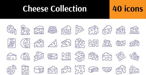 Collection of Line Icons of Cheese. Minimalistic Linear Pictogram for Web and Graphic Design, Apps, Banners, Social Network and Cards