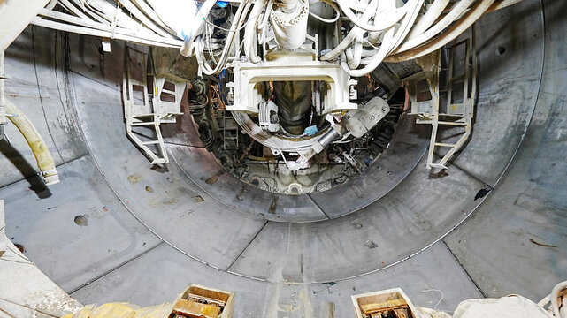 Numerous Cables and Equipment Inside Industrial Tunneling Machine