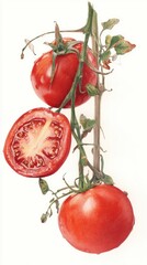 Fresh Florida Tomato Month. Vibrant red tomatoes on vine with lush green stems and leaves