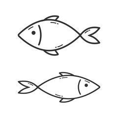 Set of outlines fish icon isolated flat style.